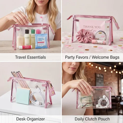 Miniatura 5 de BESARME 10 Pcs Clear Makeup Bags Bulk with Zipper, Clear PVC Travel Toiletry Bag Iridescent Waterproof Cosmetic Bag for Women Party Favors