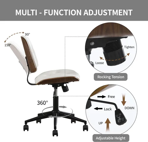 Miniatura 4 de VipDesk Silla pequeña de oficina en casa, silla de escritorio sin brazos con respaldo medio con giro de 360° y ruedas, silla de computadora moderna