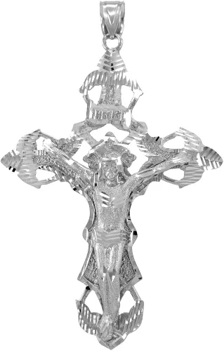 Religious Jewelry by FDJ Colgante de cruz de crucifijo hip-hop de plata de ley 925 para hombre, Plata esterlina