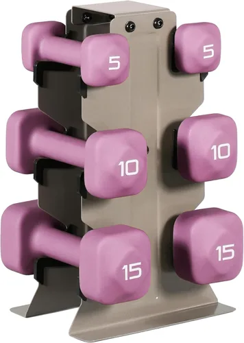 Miniatura 36 de Tone Fitness Juego de mancuernas de neopreno con estante de almacenamiento – Pesos de mano antideslizantes y antideslizamiento para entrenamientos