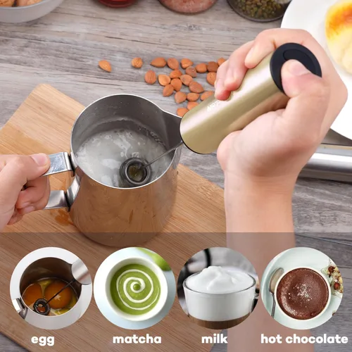 Miniatura 2 de Espumador de leche recargable de mano, espumador eléctrico de mano, mezclador de bebidas para café, lattes, capuchino y huevo, acero inoxidable