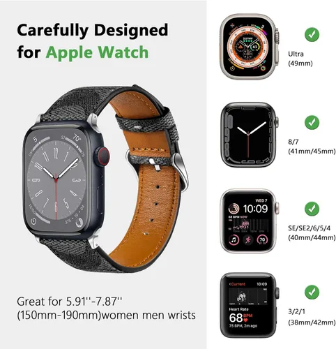 Miniatura 4 de Correa de cuero compatible con Apple Watch iWatch 1.496 in 1.575 in 1.614 in 1.654 in 1.732 in 1.772 in 1.929 in, correa de cuero de diseñador