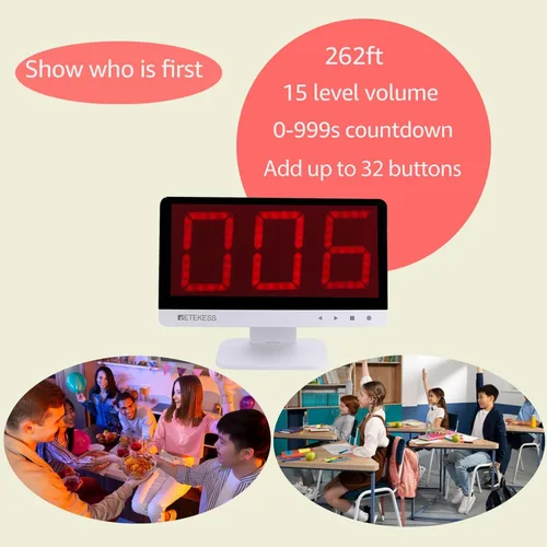 Miniatura 2 de Retekess Zumbadores TM101 para juegos de trivia, zumbadores de peligro con luz, añade hasta 32 botones, 262 pies, zumbadores de programas