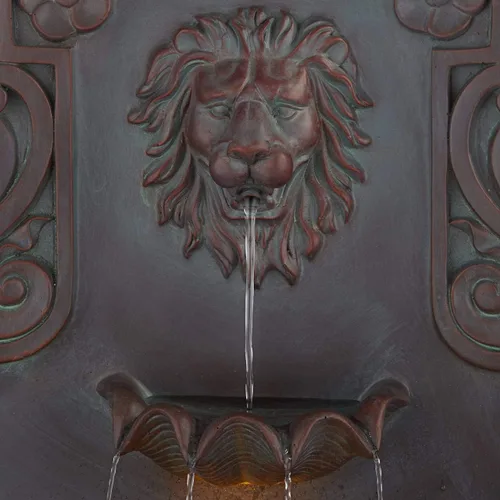 Miniatura 3 de Fuente de pared de león real de 31.5 pulgadas de alto, gran decoración rústica para interiores y exteriores, de bronce, con luz LED, estatua