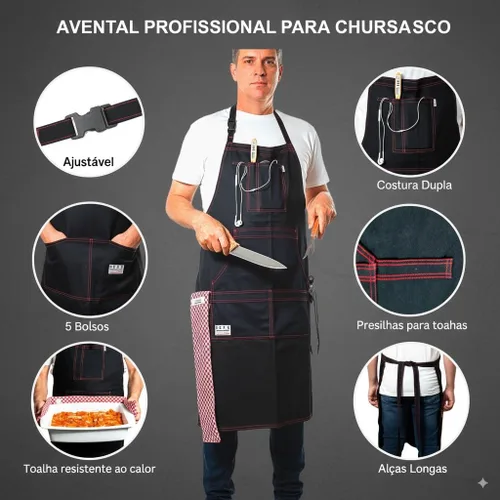 Miniatura 3 de BÖHM - Delantal de cocina profesional con bolsillos, trabillas para herramientas, correa ajustable para el cuello, algodón duradero de doble