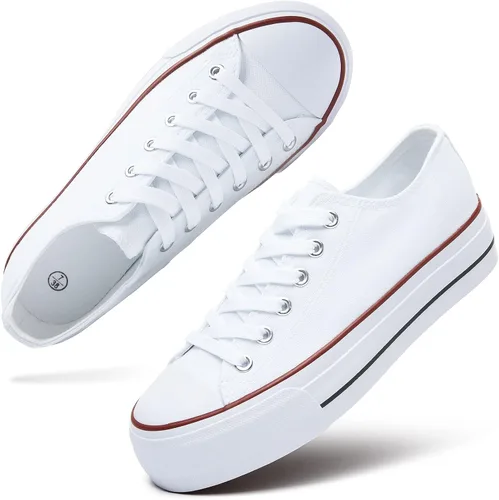 hash bubbie Zapatos de plataforma para mujer, color blanco, tenis de lona con cordones, color negro, para niñas