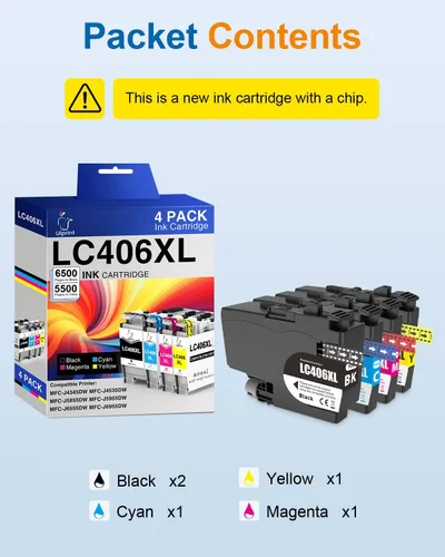Miniatura 4 de LC406XL LC406 - Cartuchos de tinta para impresora Brother MFC-J4335DW MFC-J5855DW MFC-J6555DW MFC-J4535DW, repuesto para cartuchos de tinta Brother