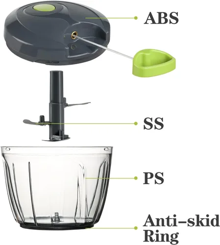 Miniatura 5 de Cortador manual de alimentos de Cambom, picador de verduras con cordón para cebollas, frutas y nueces, material seguro para alimentos sin bisfenol