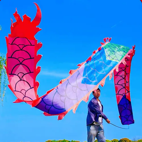 Miniatura 7 de Juego de serpentina cuadrada para ejercicio al aire libre, juego de serpentinas de dragón 3D con cinta de dragón (19.6 pies, dragón arcoíris)