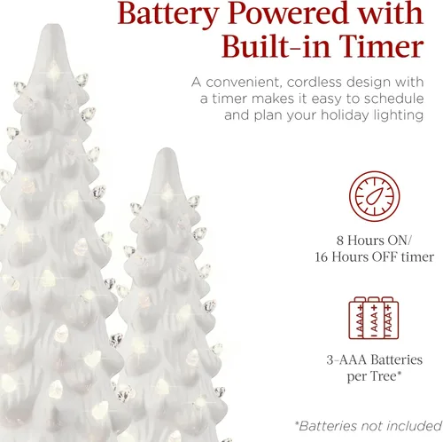 Miniatura 4 de Best Choice Products Juego de 3 árboles de Navidad de cerámica, decoración navideña de mesa pintada a mano con bombillas blancas cálidas, luces LED