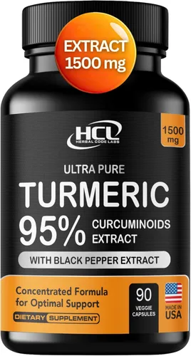 Suplemento de curcumina de cúrcuma 19 veces más fuerte -1500 mg de cápsulas de extracto de curcuminoides al 95% - La forma más activa de curcumina