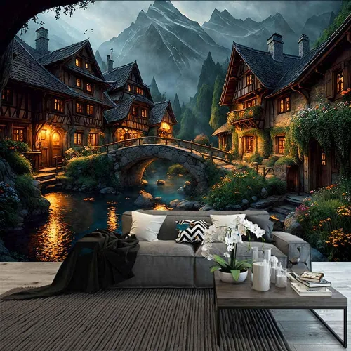 Miniatura 10 de Aidatain Tapiz de paisaje del mundo de cuento de hadas, tapiz grande de 80 pulgadas y 60 pulgadas, tela de franela para colgar en la pared de niños
