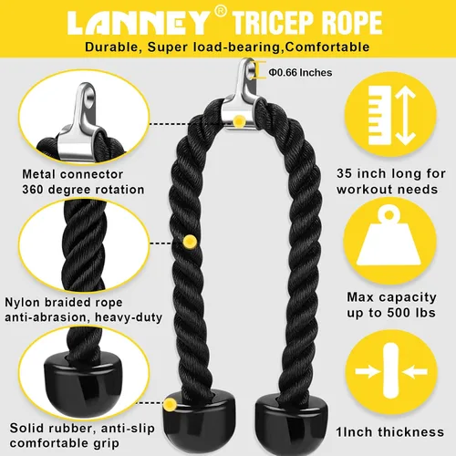 Miniatura 2 de Accesorio para máquina de cable de tríceps, cuerda de jalón de tríceps de 35 pulgadas, accesorios de jalón LAT, set de accesorios de gimnasio