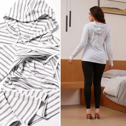 Miniatura 30 de Bhome Camisa de lactancia de manga larga con capucha para lactancia materna