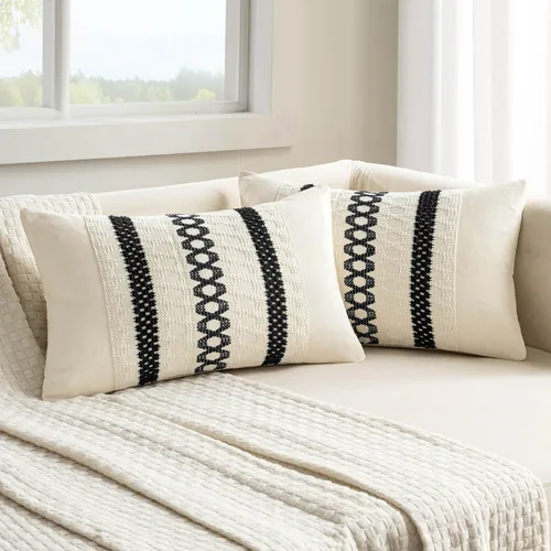 Miniatura 30 de MIULEE Fundas de almohada lumbares decorativas bohemias, cojín de algodón retro, tejidas de macramé para decoración del hogar para cama, sofá, neutro