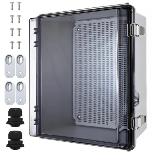 Miniatura 14 de MAKERELE Caja eléctrica impermeable pequeña al aire libre IP67 ABS caja de plástico con placa de montaje, cubierta gris con bisagras, soporte