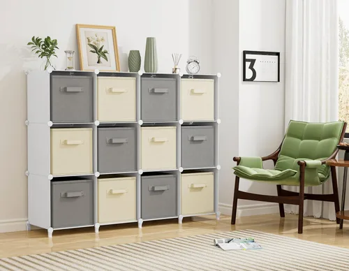 Miniatura 5 de HOMIDEC Organizador de armario, organizadores de armario de 12 cubos y almacenamiento, estantes de armario portátiles, almacenamiento de ropa Blanco