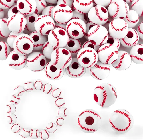 AUEAR, 50 piezas de cuentas de béisbol de 12 mm para hacer joyas deportivas, collar, pulsera, decoración artesanal, accesorios