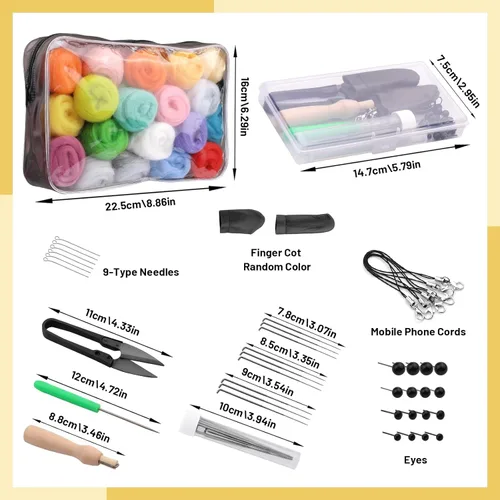 Miniatura 2 de SOCNITC Kits de fieltro de aguja de 45 colores para principiantes, suministros de fieltro de aguja con herramientas, kits de inicio de fieltro