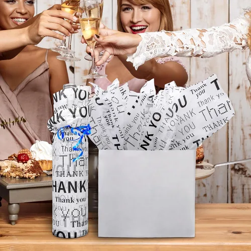 Miniatura 2 de Hi Sasara Papel de seda grande en blanco y negro, 28 x 20 pulgadas, paquete de 30 hojas para pequeñas empresas y bolsas de regalo