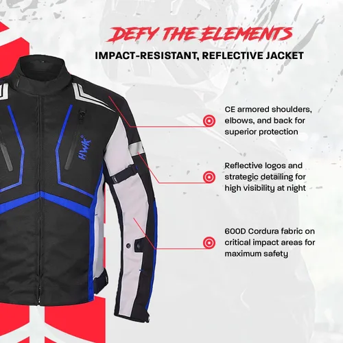 Miniatura 3 de HWK Chaqueta de motocicleta para hombres y mujeres Scorpion con tela Cordura para enduro, motocross, motocicleta, Azul, Pequeña