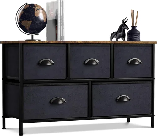Miniatura 17 de Sorbus - Cómoda con 7 cajones: mueble organizador en torre con marco de acero, parte superior de madera, contenedores de tela fáciles de jalar