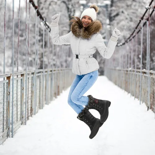 Miniatura 2 de DREAM PAIRS botas de nieve de invierno para mujer, de media caña, con forro de piel sintética