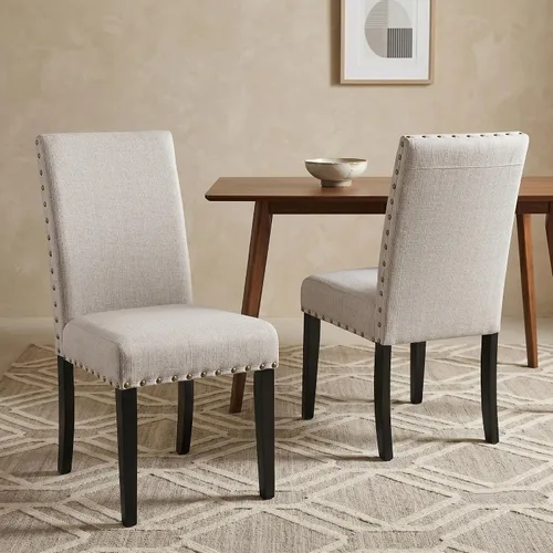 Miniatura 2 de Roundhill Furniture Biony - Sillas de comedor de tela color café con detalle de tachuelas, juego de 2, marrón, café