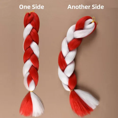 Miniatura 7 de Extensiones de cabello trenzado jumbo para niños y niñas, extensiones de cabello trenzado de bastón de caramelo, cabello trenzado rojo/blanco de 24