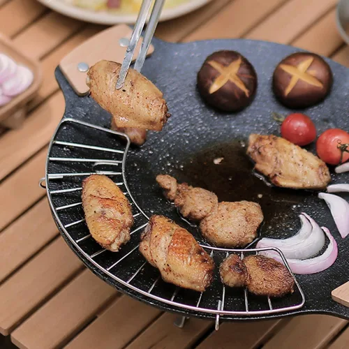 Miniatura 5 de Ouliget Rejilla de enfriamiento de acero inoxidable para parrilla, estante de drenaje de aceite de barbacoa medio redondo grueso, estante para horno