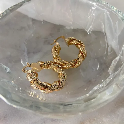 Miniatura 84 de Aretes de aro gruesos de oro para mujer, chapados en oro de 14 quilates, aretes de aro triple, hipoalergénicos, a la moda, aretes de aro gruesos