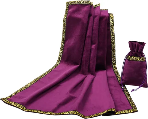 Miniatura 22 de BLESSUME Mantel de tarot de altar adivinación Wicca terciopelo cuadrado con bolsa de tarot (verde)