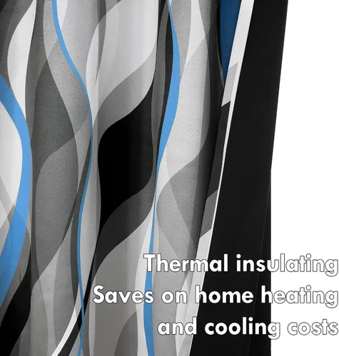 Miniatura 4 de weesire - Cortinas opacas azules y grises modernas con rayas decorativas, 100% bloqueo de luz, oscurecimiento con ojales, cortina azul para sala
