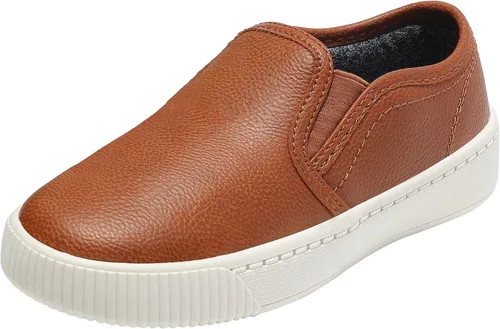 HOMEHOT Tenis sin cordones para niños, zapatos bajos casuales de cuero vegano (niños grandes, niños pequeños)