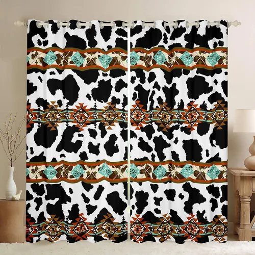 Miniatura 51 de Cortinas opacas de estilo bohemio occidental de 76 x 45 pulgadas, cortinas y cortinas de atrapasueños de vaca, cortinas del suroeste, cortinas