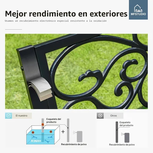 Miniatura 7 de MFSTUDIO Banco de jardín al aire libre de 50 pulgadas, banco de hierro fundido con marco de metal con respaldo de patrón floral, patas de arco