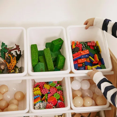 Miniatura 8 de ECR4Kids Organizador de 4 niveles con 12 cajones, para almacenamiento de juguetes, color natural oscuro/blanco