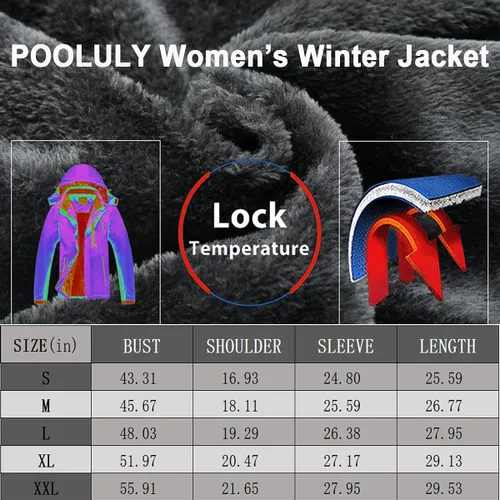Miniatura 4 de Pooluly - Chaqueta de invierno para esquísnowboard para mujer, con capucha, impermeable, rompeviento