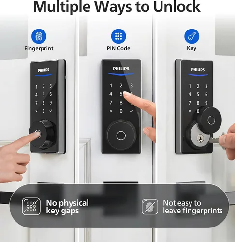 Miniatura 2 de Philips Cerradura de puerta inteligente Wi-Fi, cerradura de puerta de entrada sin llave con control de aplicación, identificación de huellas