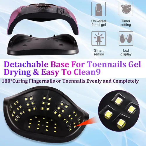 Miniatura 3 de Lámpara de uñas LED UV de 256 W, 4 temporizadores 57 cuentas de lámpara, sensor automático, base de pedicura desmontable, luz profesional de uñas