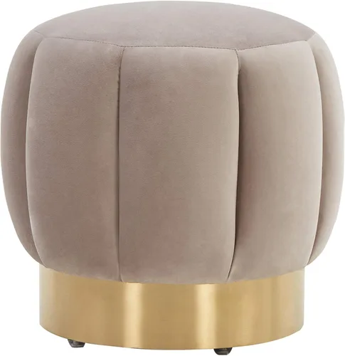 Miniatura 21 de SAFAVIEH Couture Collection Maxine Glam - Otomana redonda tapizada de terciopelo negro/canal dorado para sala de estar, dormitorio, taburete