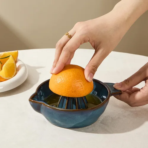 Miniatura 2 de Exprimidor de limón de cerámica, exprimidor manual de cítricos y lima con mango y boquilla de vertido, de mano, fácil de usar y limpiar