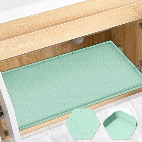 Miniatura 16 de Tapete impermeable para debajo del fregadero de 22 x 19 pulgadas, forro de silicona para gabinete, protector de goma para cocina y baño, mantiene