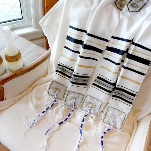 Miniatura 2 de HalleluYAH Mantón mesiánico de oración tallit de 72 x 22 pulgadas con bolsa para hombres y mujeres Diseñado en Israel, Negro