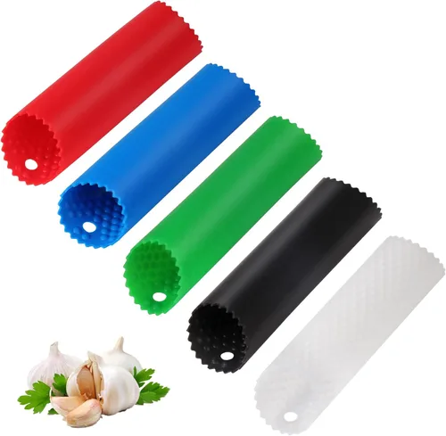 Miniatura 10 de Sinnsally Pelador de ajo, rodillo removedor de piel, fácil y rápido de pelar dientes de ajo con rodillo de tubo de silicona, herramienta de cocina