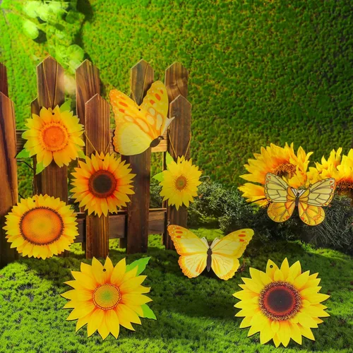 Miniatura 4 de Amyhill Juego de 27 adornos de árbol de madera de girasol de verano, decoración colgante de árbol de mariposa con cuerda colgante, etiqueta colgante