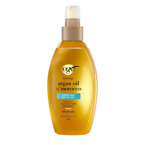 Miniatura 7 de OGX Aceite de Argán renovador de Marruecos en aerosol, aceite reparador ligero y seco, spray para el cuidado del cabello, bruma ligera para puntas