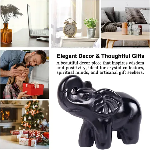 Miniatura 6 de Escultura de elefante de cristal de obsidiana negra de 2 pulgadas, hecha a mano, piedra curativa, figura de animal, decoración espiritual