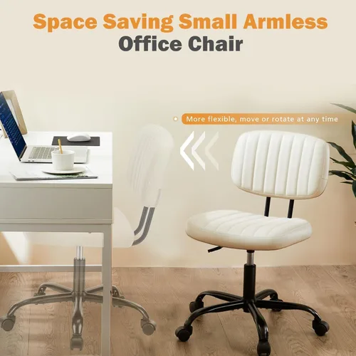 Miniatura 6 de Simple Deluxe Silla de escritorio pequeña, silla de oficina sin brazos con ruedas, de piel sintética, cómoda para computadora, giratoria, sin brazos