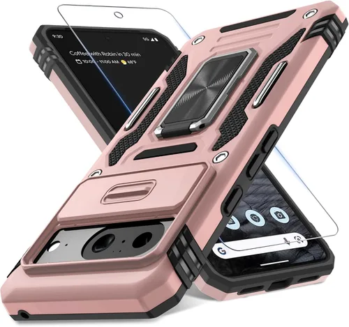 Miniatura 43 de DEERLAMN Funda para Google Pixel 8 con cubierta deslizante para cámara + protector de pantalla (1 paquete), soporte de anillo giratorio grado